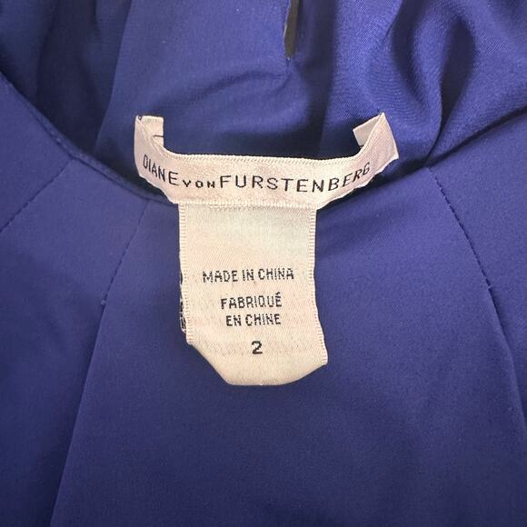 Diane Von Furstenberg Blue Jamila Ruched Dress Womens Size 0 Cap Sleeve DVF - Picture 11 of 16